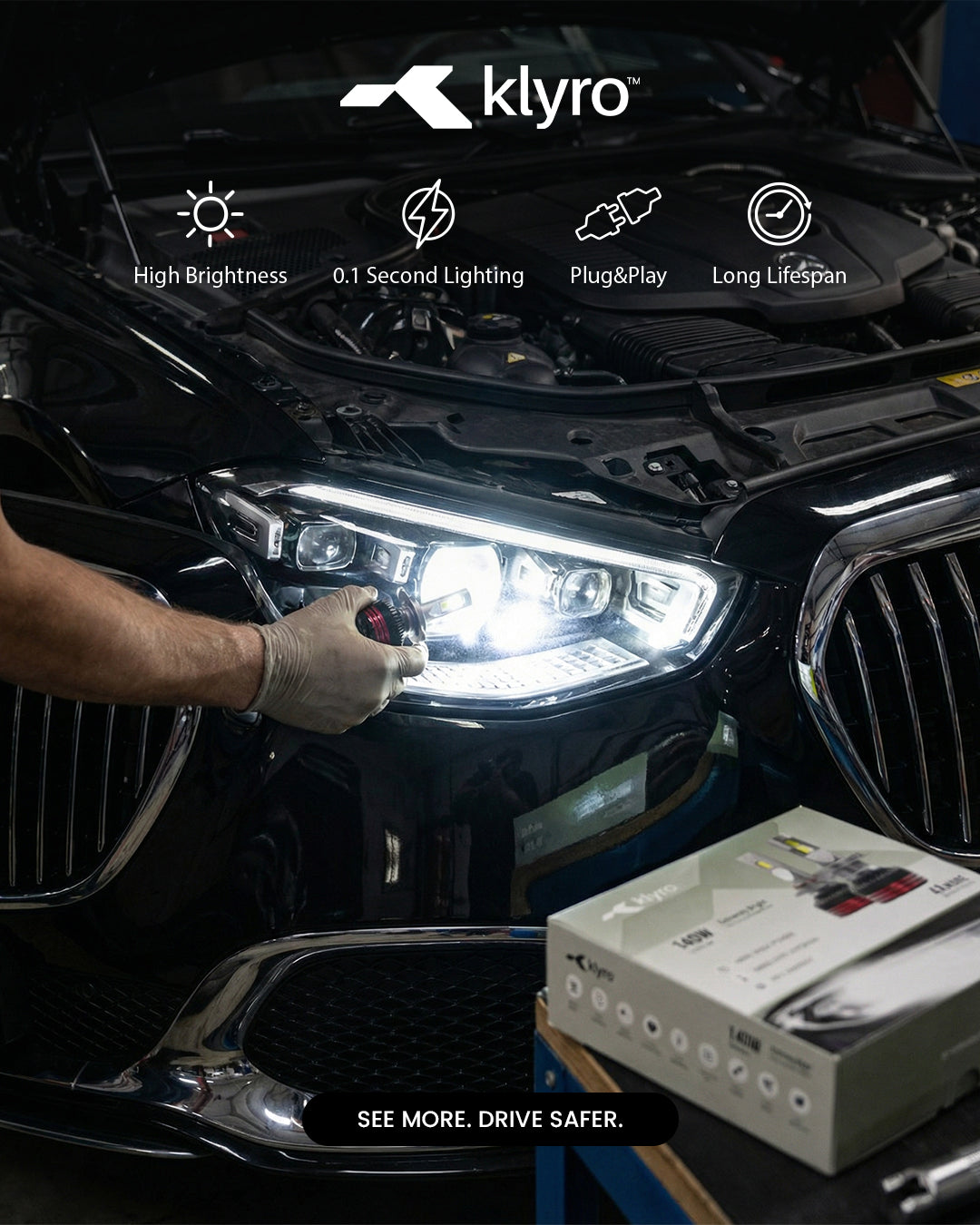 Best 140W LED Headlight Bulb for Cars in India – KLYRO 140W 14000LM 6000K Cool White LED