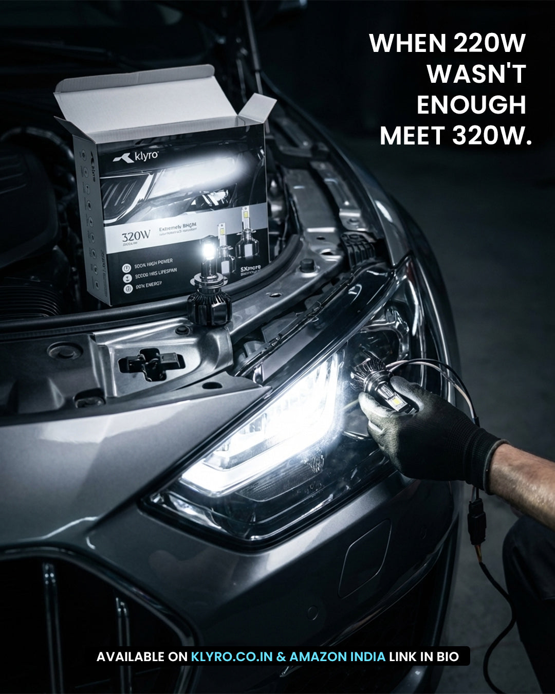 Best 320W LED Headlight Bulb for Cars in India – KLYRO 320W Extreme Bright LED
