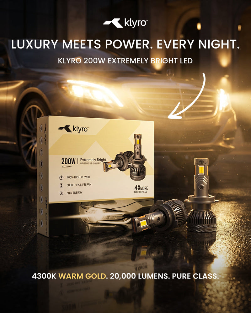 Best 200W Warm Gold LED Headlight for Cars in India – KLYRO 200W 4300K Warm Gold LED