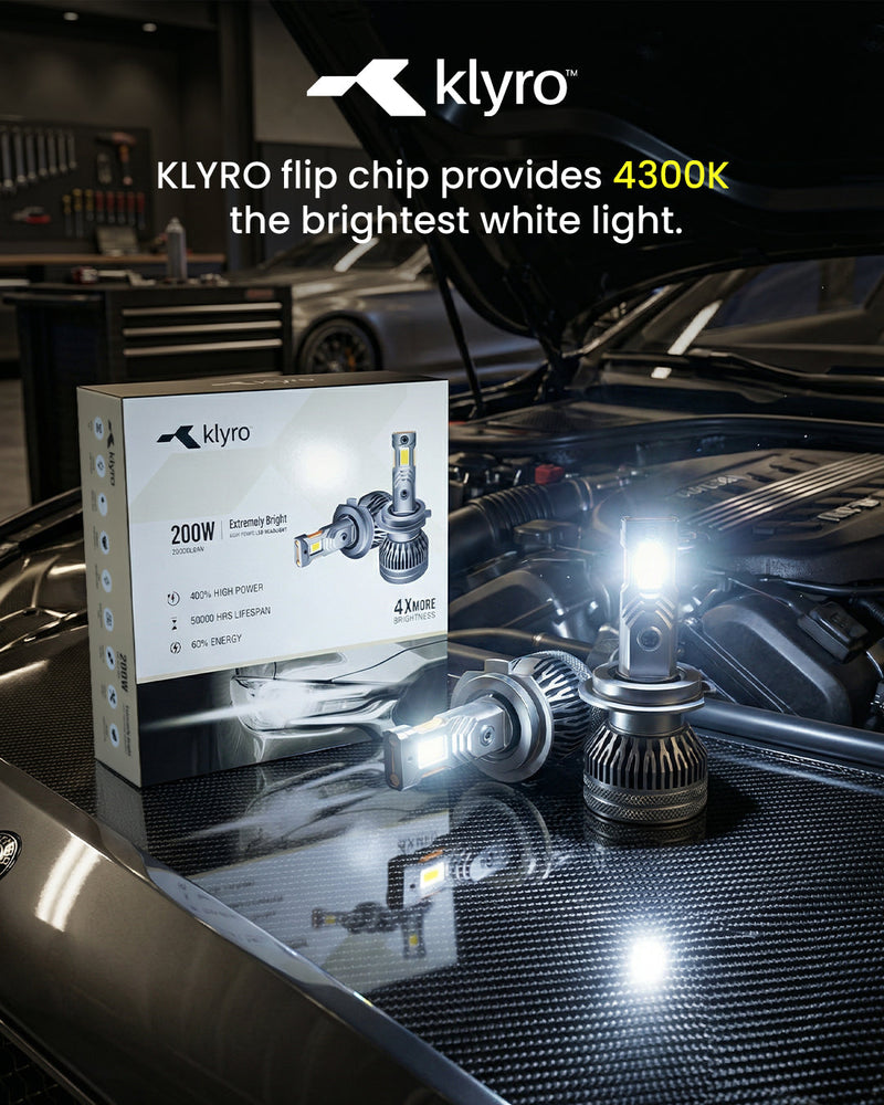 Best 200W LED Headlight Bulb for Cars in India – KLYRO 200W Flip Chip LED Headlight