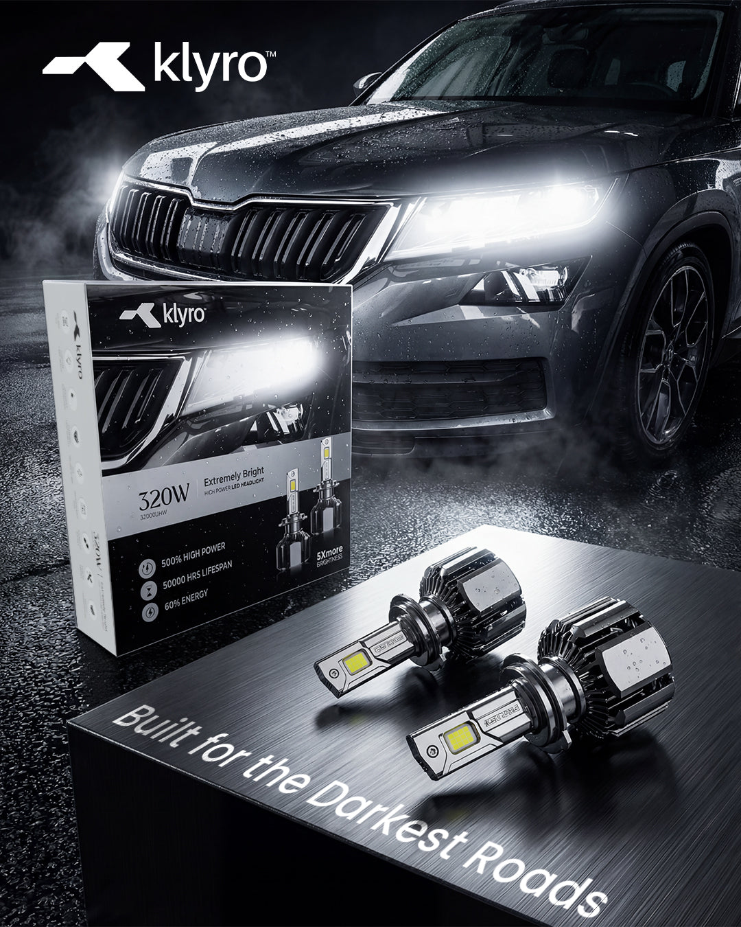 Best 320W LED Headlight Bulb for Cars in India – KLYRO 320W Extremely Bright LED