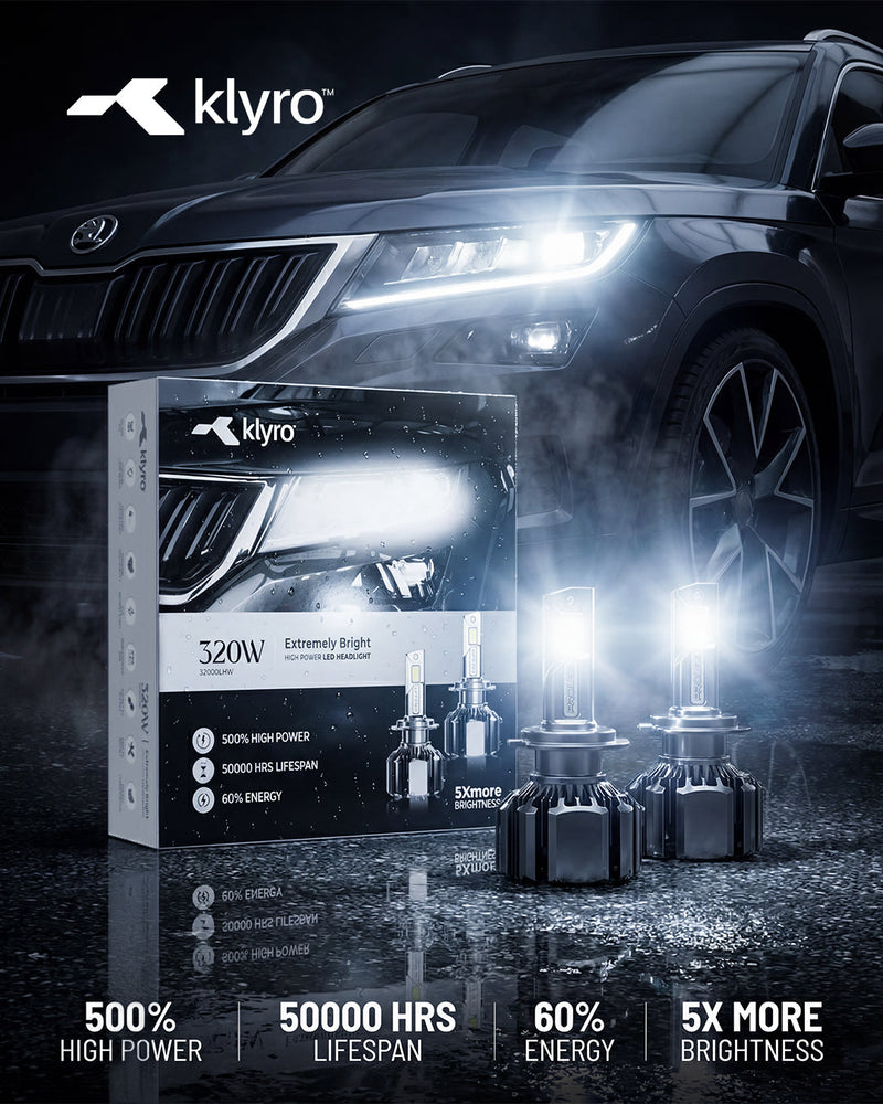 Best 320W LED Headlight Bulb for Cars in India – KLYRO Premium High Power LED Upgrade