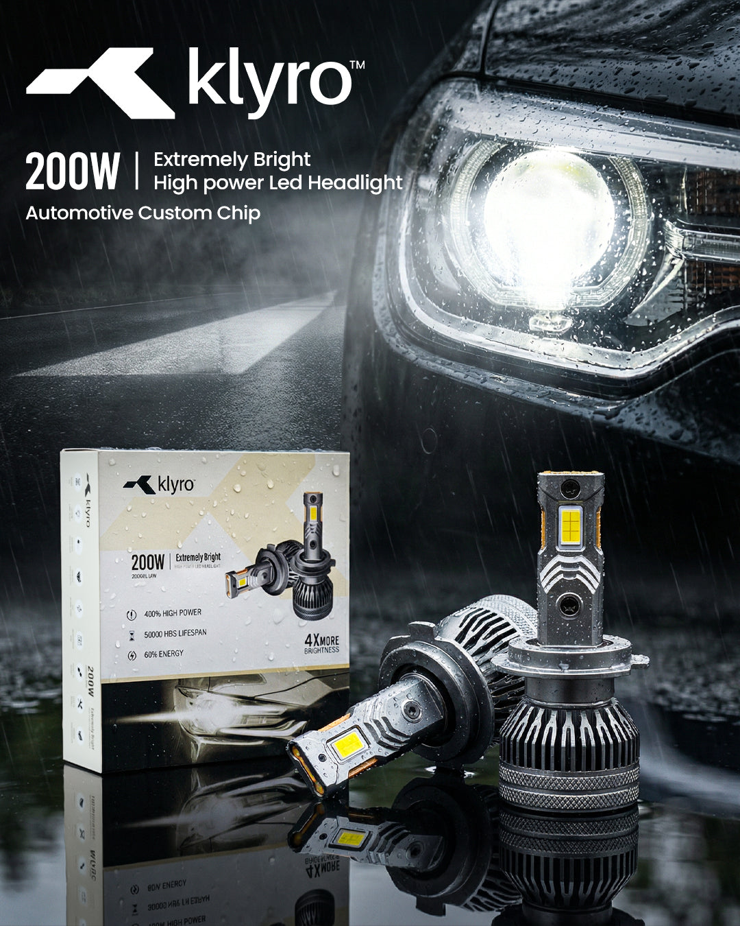 Best 200W LED Headlight Bulb for Cars in India – KLYRO Extremely Bright Automotive LED