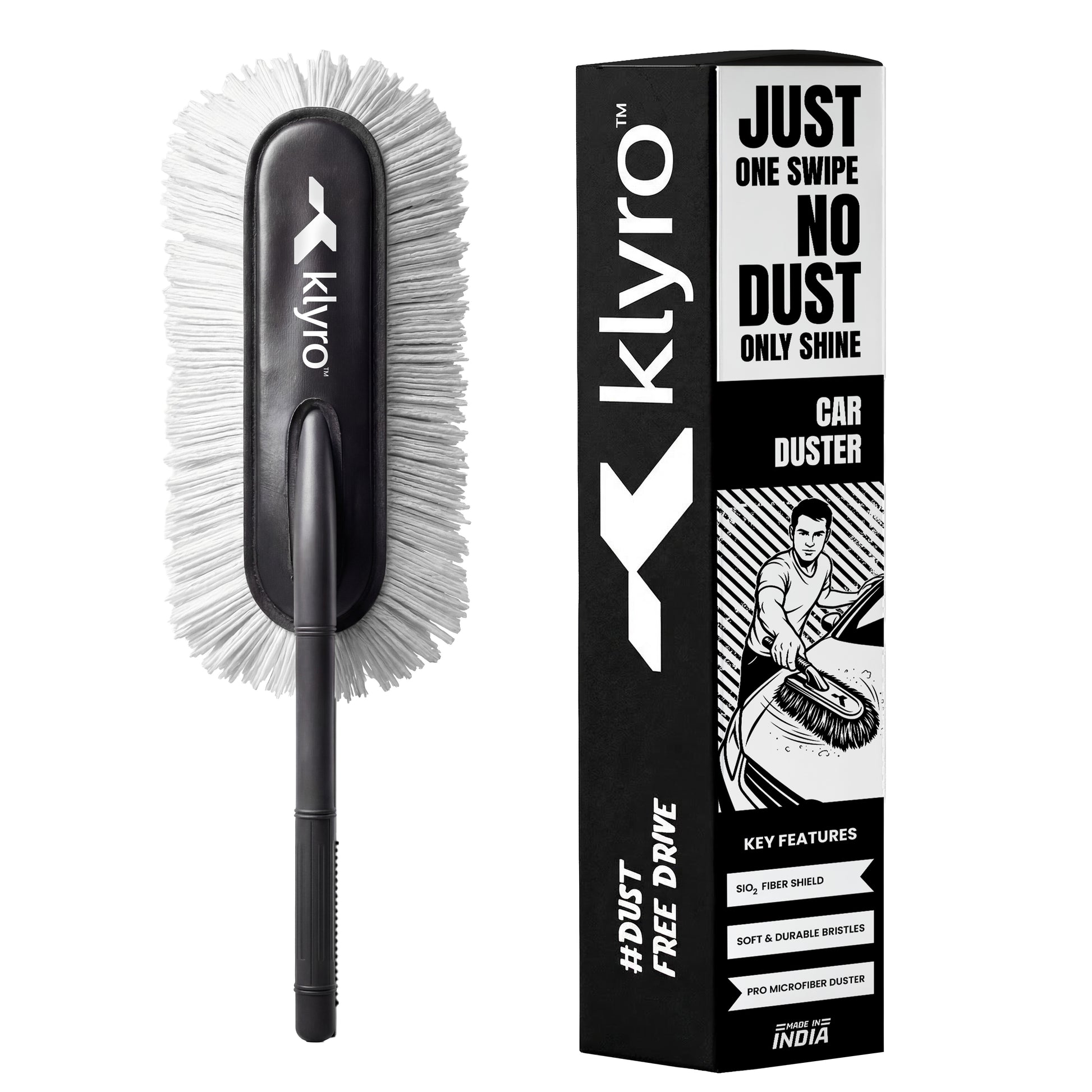 Klyro Microfiber Car Duster – Wax Coated Dust Cleaner with Long Handle