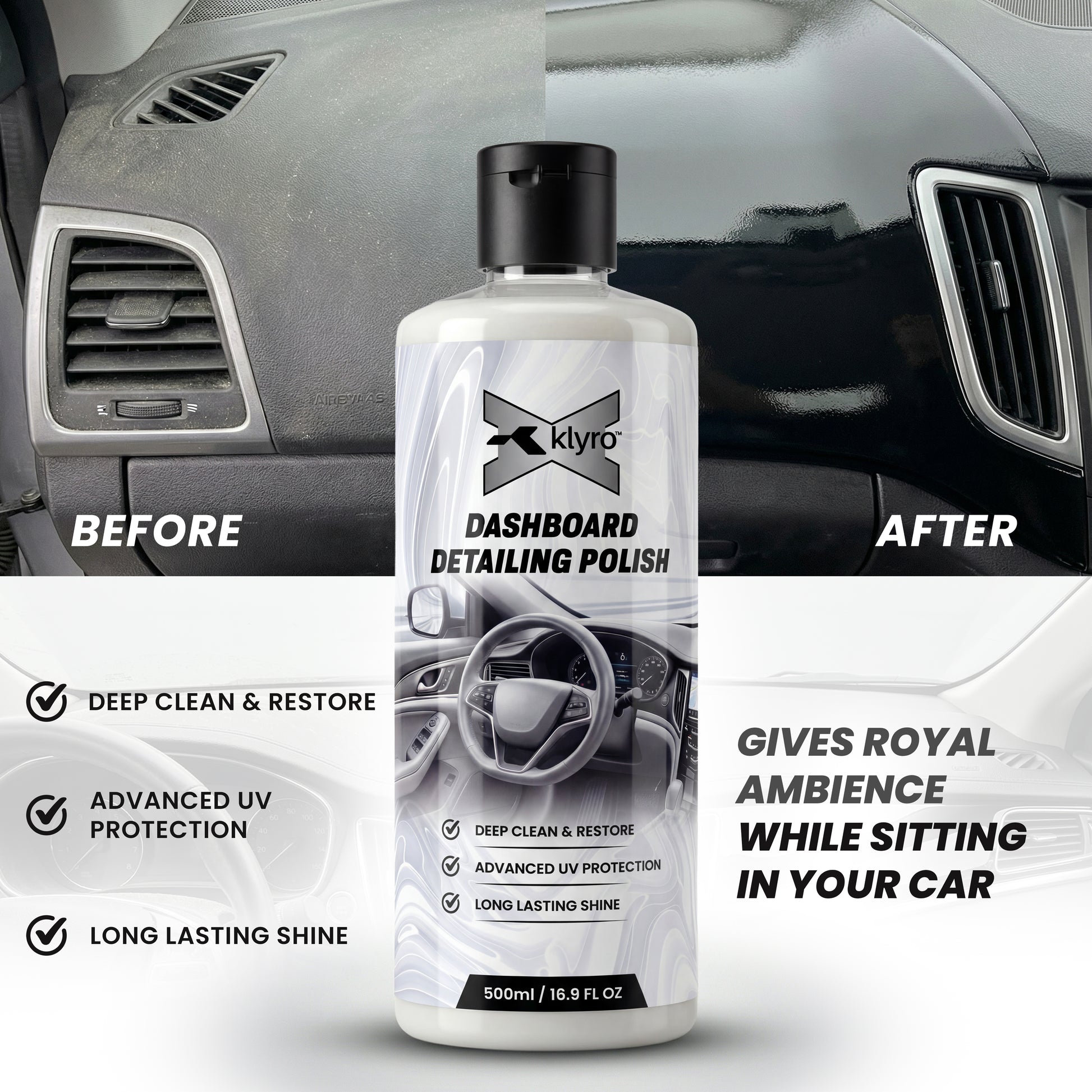 Dashboard Detailing Polish – Interior Dashboard Cleaner & Restorer with UV Protection, Long Lasting Shine for Car Interior Plastic & Vinyl