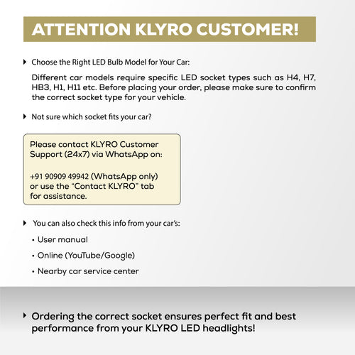 Klyro 200W Car LED Headlight Bulbs 20000LM 4300K Warm White | 3570 CSP Chip | IP68 | Dual Copper Cooling | 9V–32V | Pack of 2