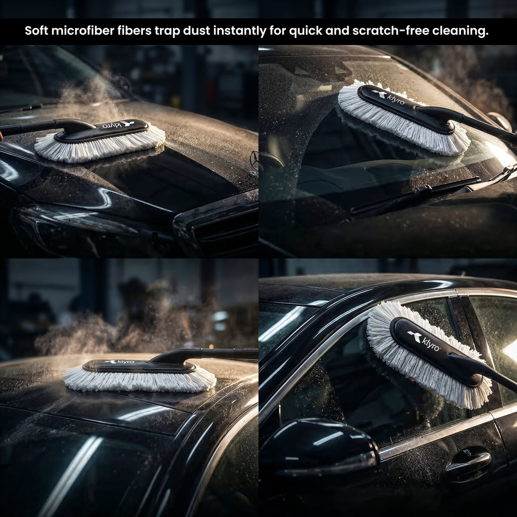 Klyro Microfiber Car Duster – Wax Coated Dust Cleaner with Long Handle