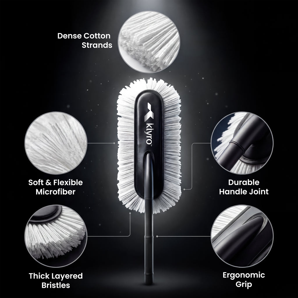 Klyro Microfiber Car Duster – Wax Coated Dust Cleaner with Long Handle