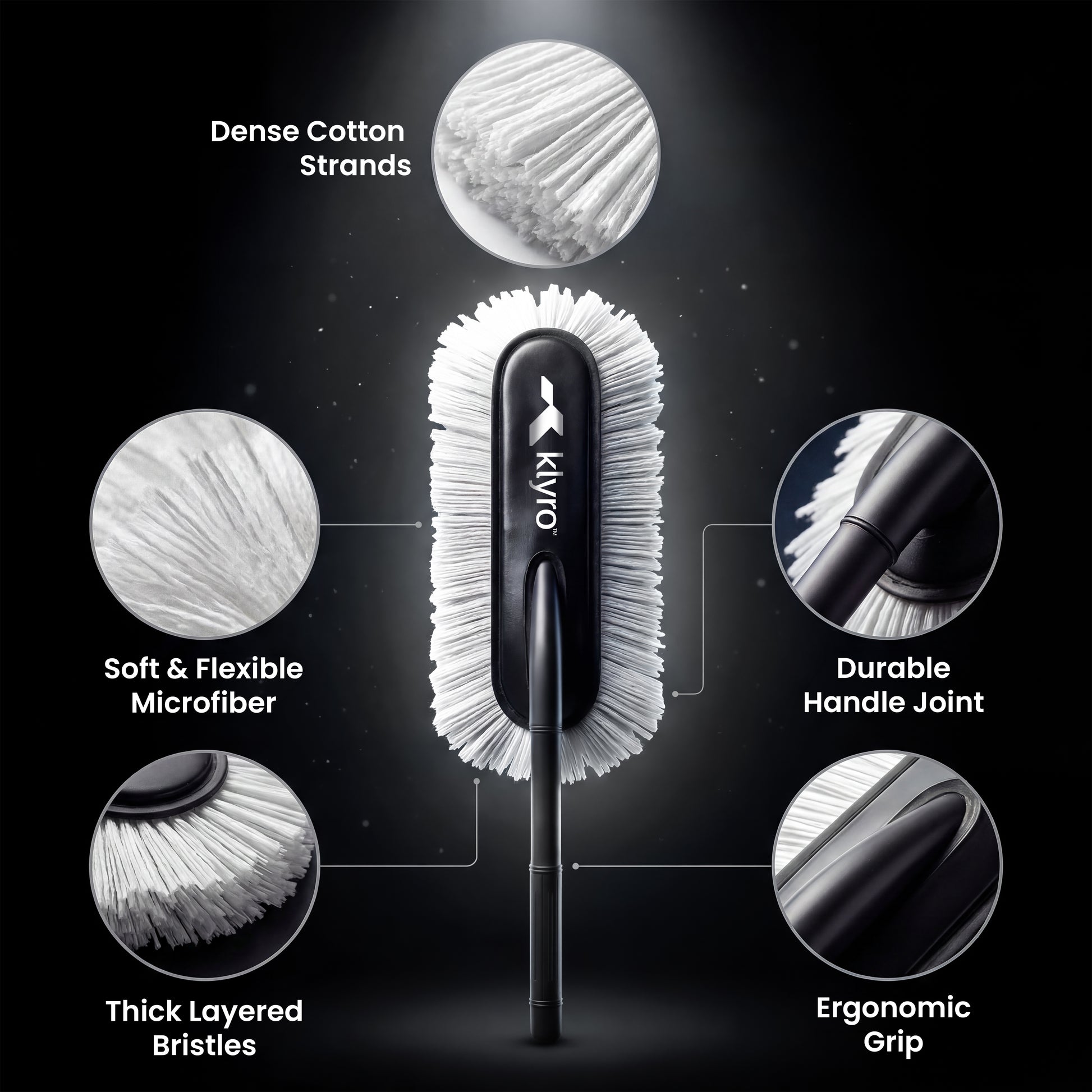 Klyro Microfiber Car Duster – Wax Coated Dust Cleaner with Long Handle