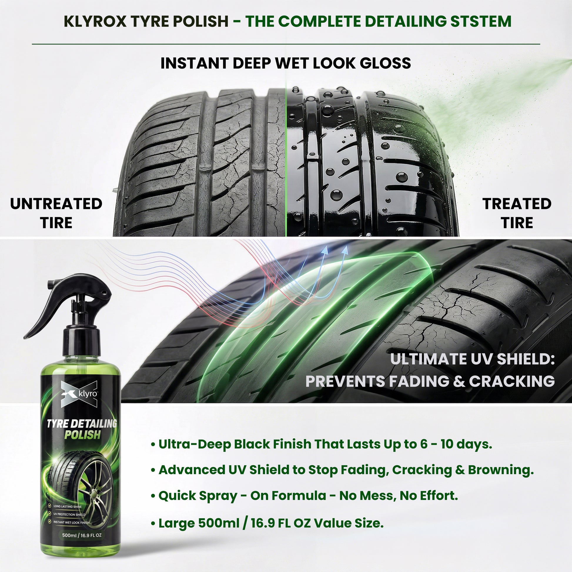 Klyrox Tyre Shine Detailing Polish – High Gloss Tyre Protection Formula
