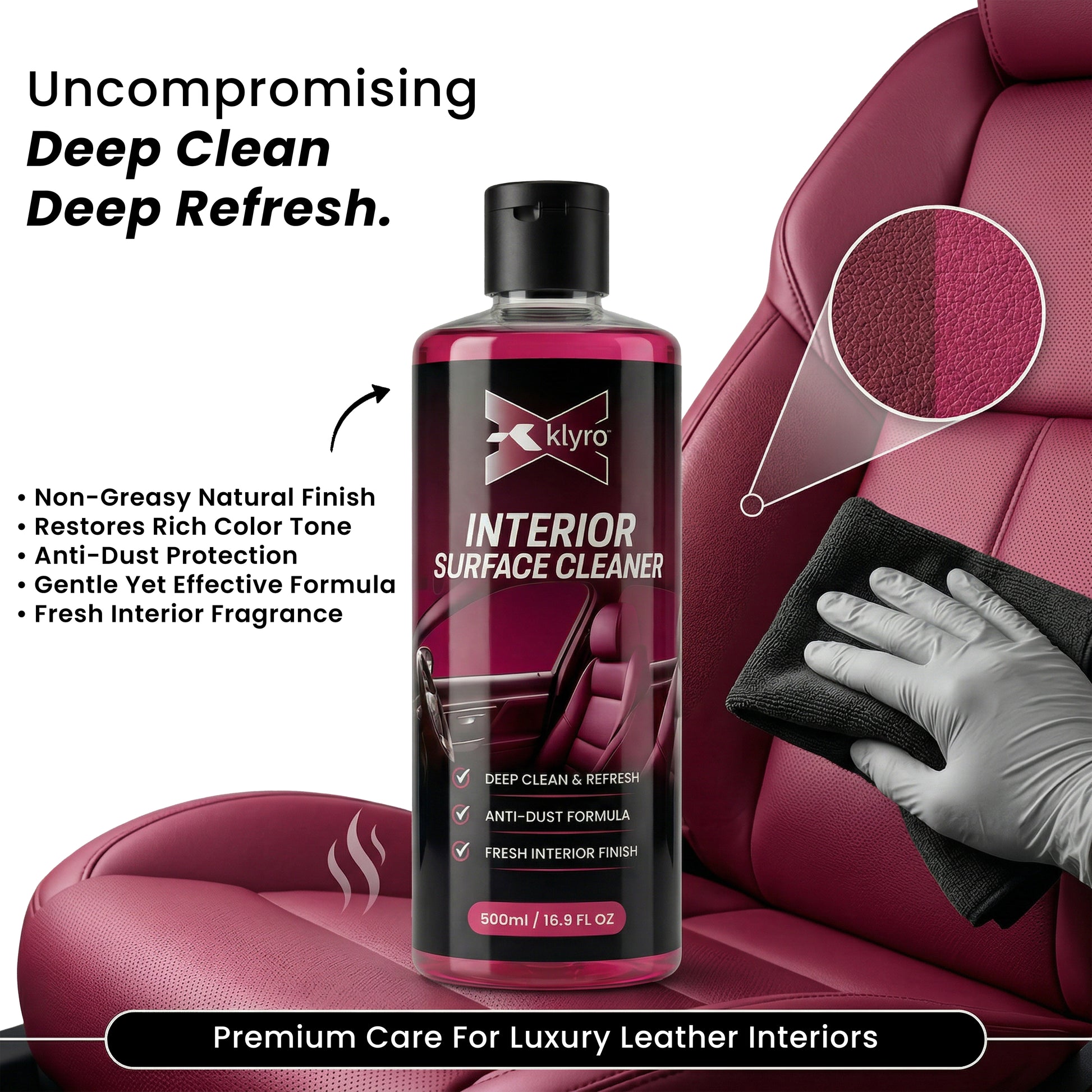 Interior Surface Cleaner – Car Interior Multi Surface Cleaner for Seats, Dashboard & Door Panels, Deep Clean Anti-Dust Formula