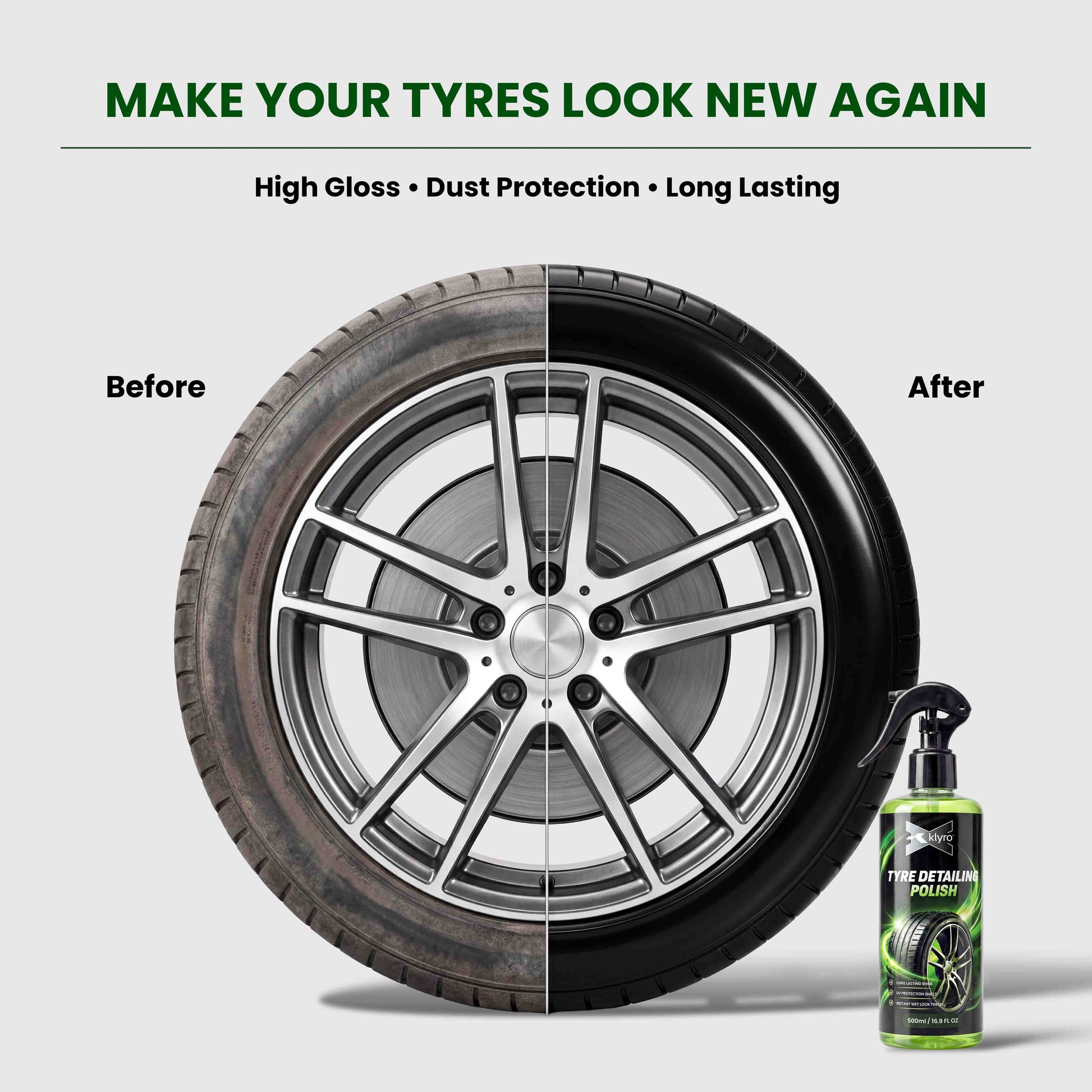 KLYRO Tyre Shine | High Gloss Tyre Polish & Protection