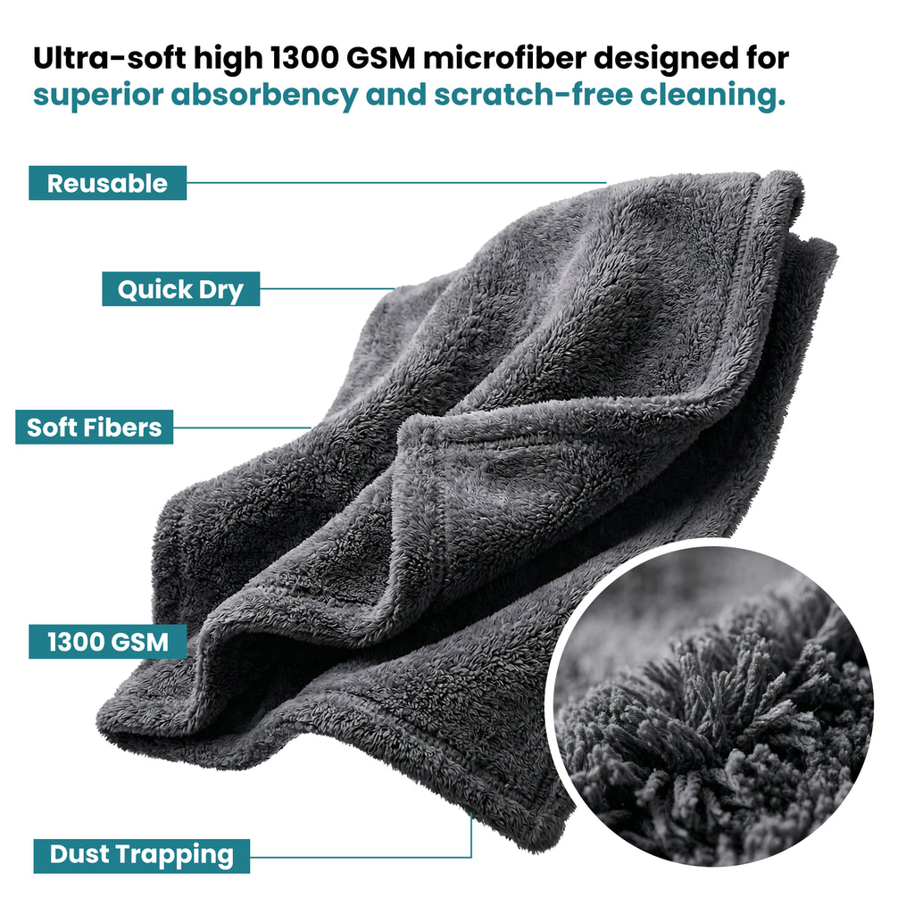 Klyro 1300 GSM Microfiber Car Drying Towel – Ultra Absorbent 40×60 cm