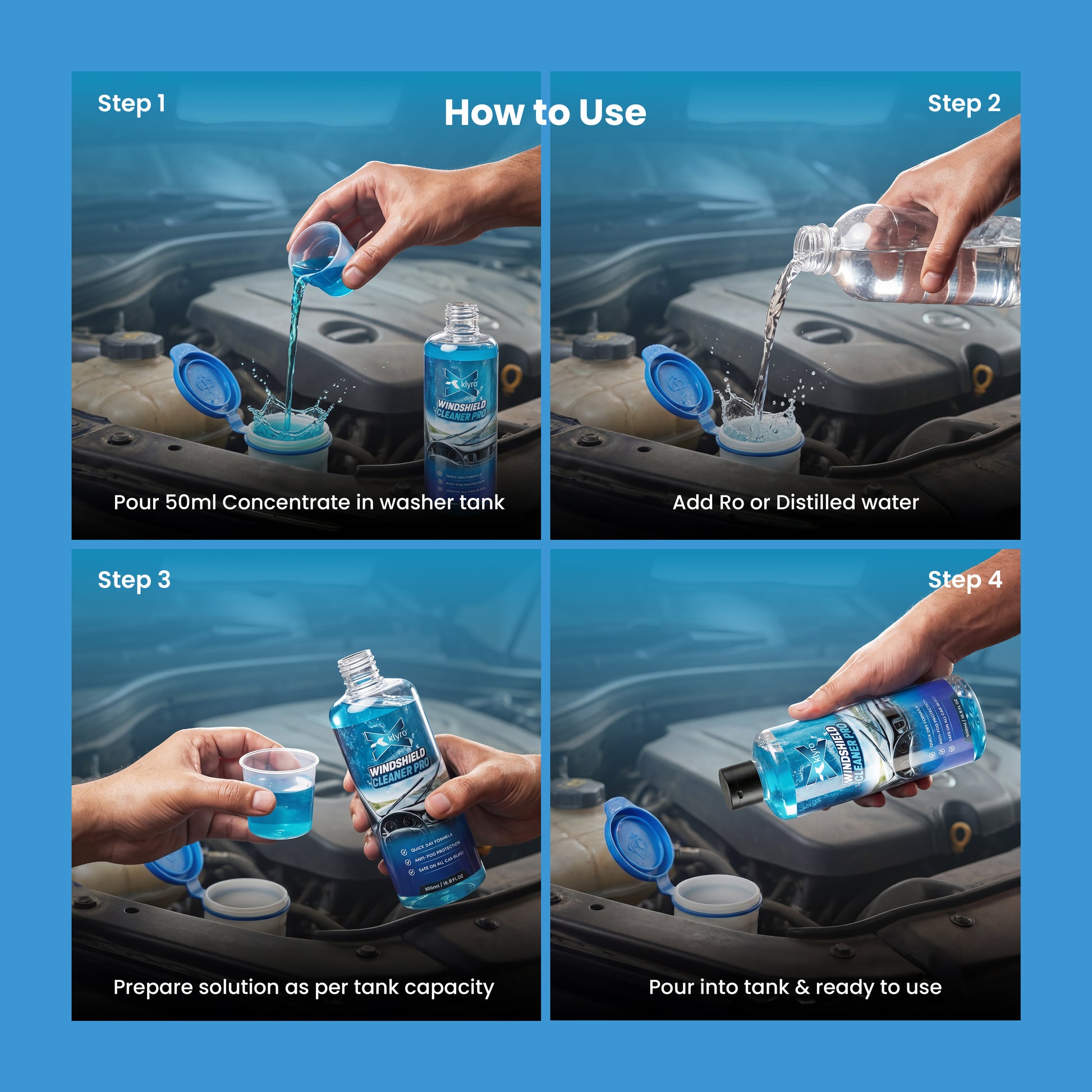 Klyrox Car Windshield Glass Cleaner - Streak Free Quick Dry Formula
